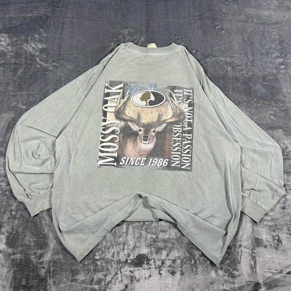 Y2K Mossy Oak Green Deer Graphic Long Sleeve Shirt - size XL - Picture 1 of 6